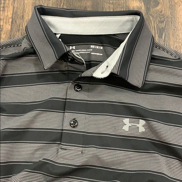 NWOT Under Armour Stripe Polo Shirt- Black - Picture 2 of 5